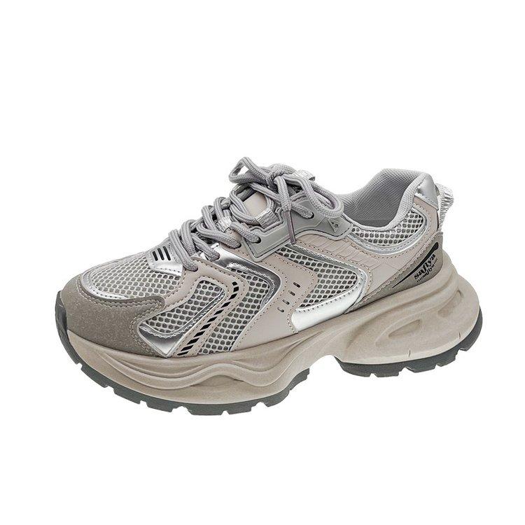 

Женские новые массивные кроссовки, женская дышащая сетчатая повседневная обувь, кроссовки для тенниса, женская платформа, на шнуровке, вулканизированная обувь 36 серебряный