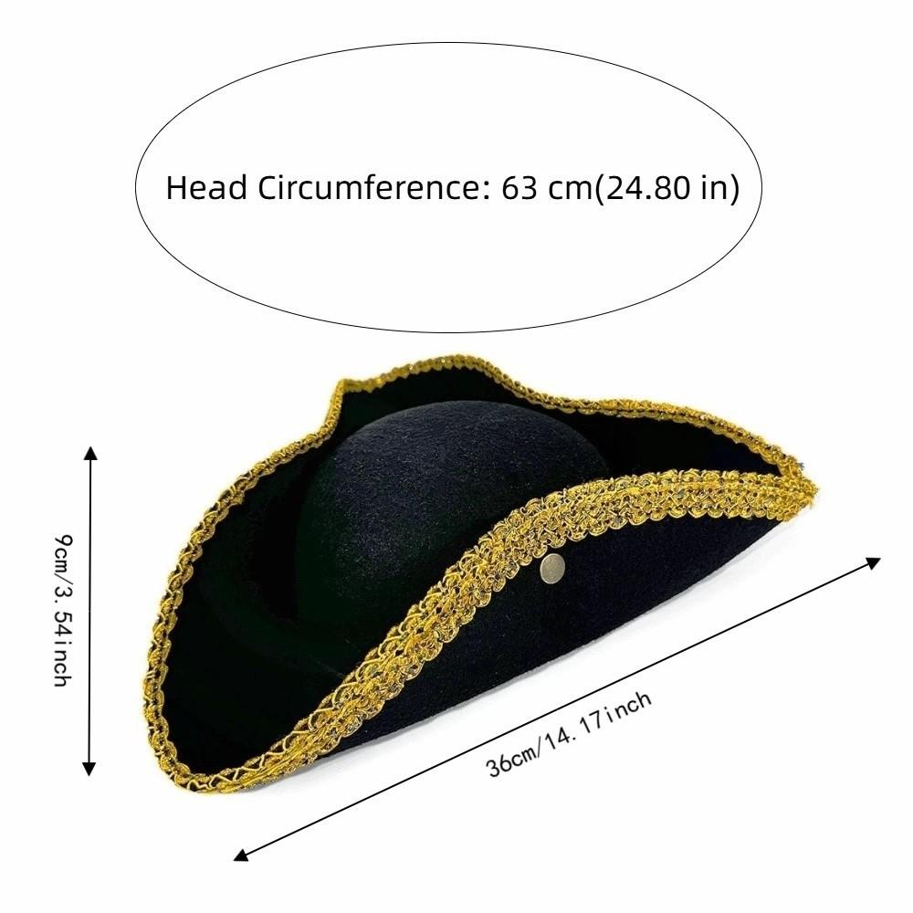 Headgear Lace Trim Pirate Hat Polyester Feather Tricorn Hat Gold Black Captain Hat Halloween