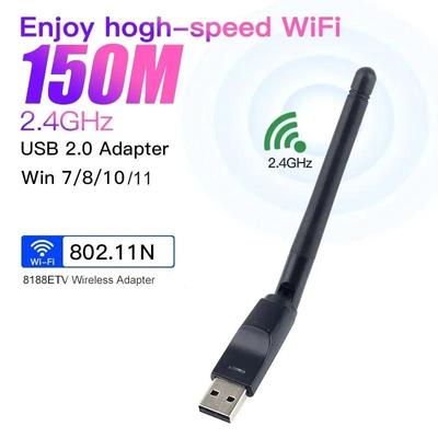 150 Mbps USB WiFi Adaptörü Mini Kablosuz Ağ Kartı Dönebilen Anten 8188ETV Çip 802.11 B/g/n Wi-Fi Alıcı Dongle PC Laptop için