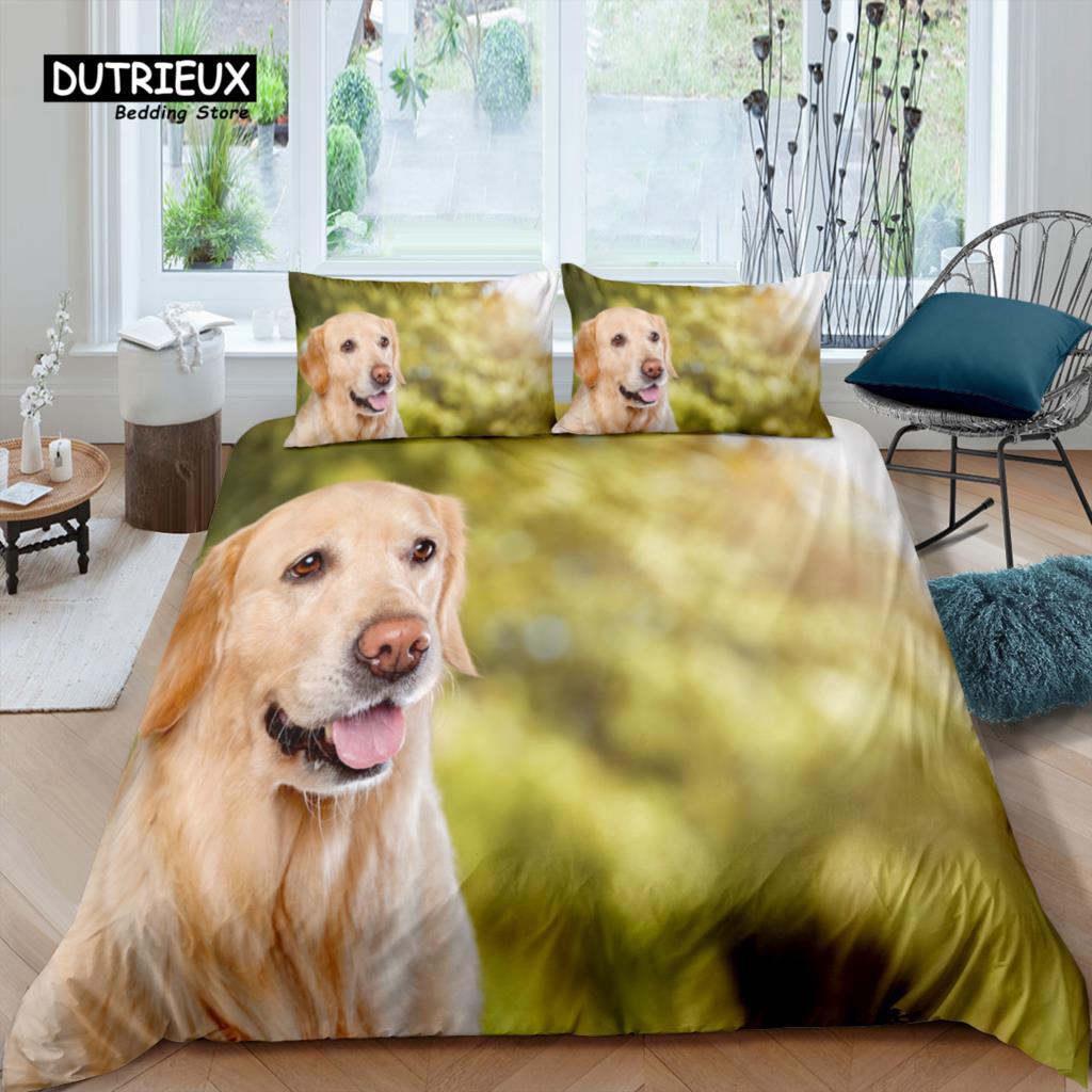 Home Living Luxury 3D Pet Dog Print Bedding Set Labrador Duvet Cover Pillowcase Queen and King EU/US/AU Size Polyester Bedding