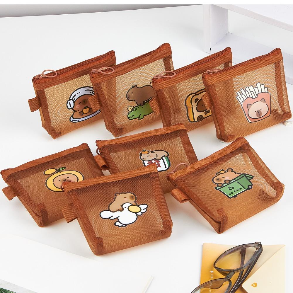 

3pcs Korean Style Capybara Mesh Coin Purse Multifunctional Key Case Lipstick Card Holder Girls Style 1