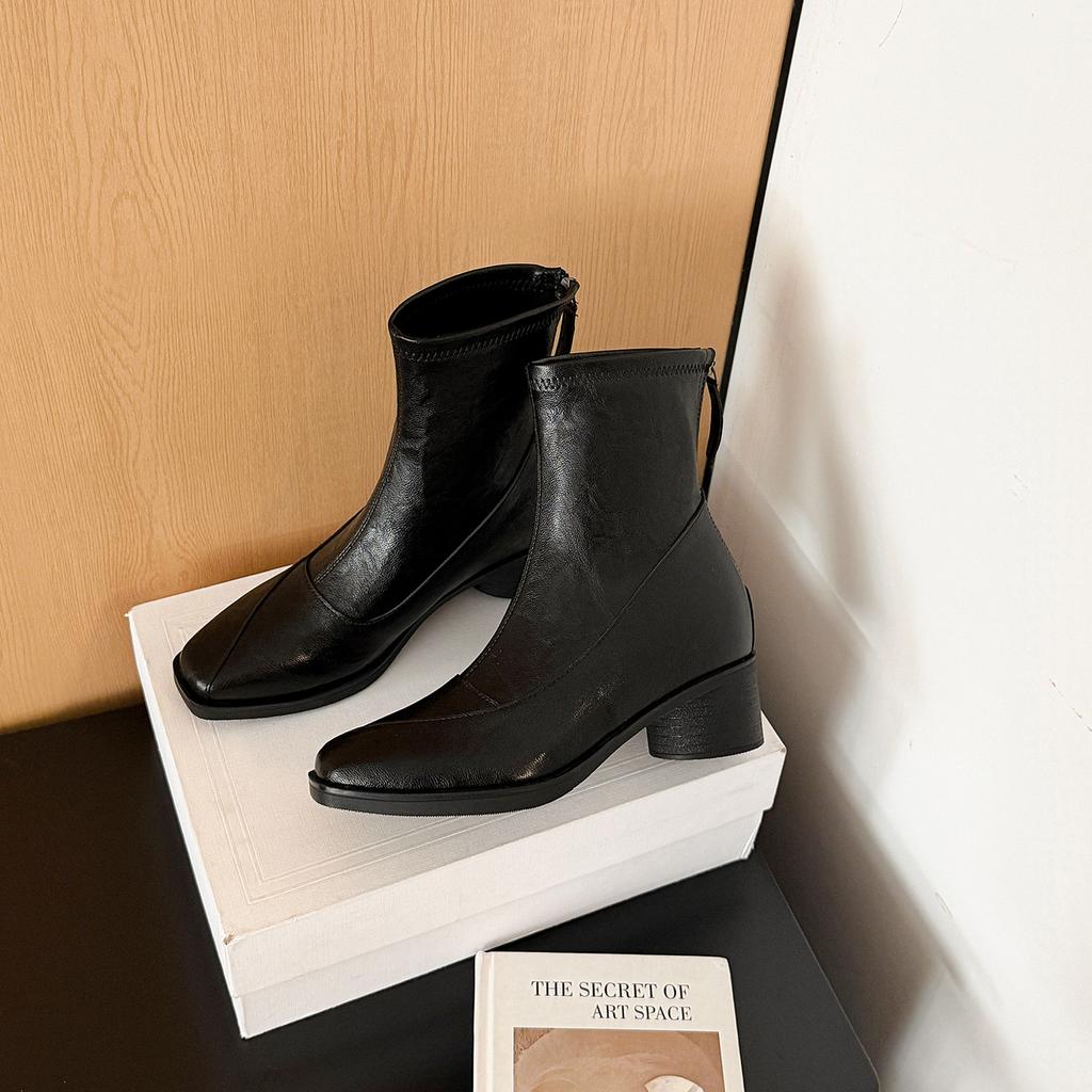 Two versions of heightening short boots women's new retro square head thick heel temperament Martin boots Maillard thin boots