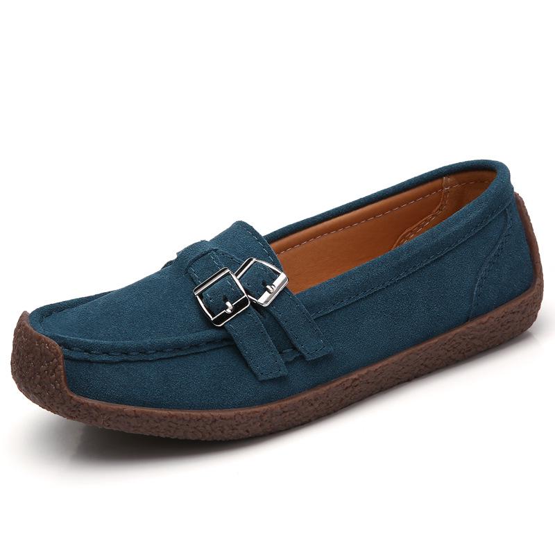 Leather Doudou Shoes Women's Single Shoes One Pedal Mom Shoes Large Size Snail Shoes Nurse Maternity Shoes