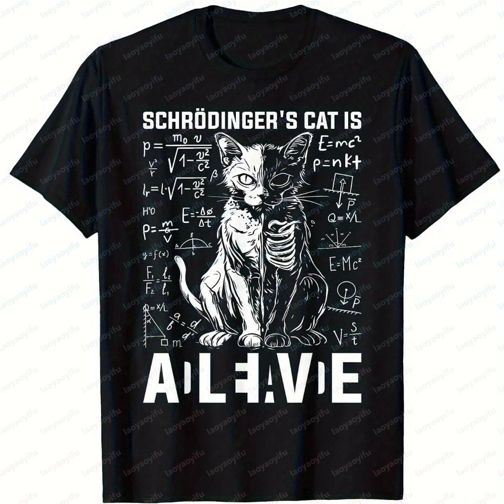 Schrodingers Cat Is Alive Dead Physics Science Graphic TShirt Unisex Unisex Casual Funny Humor Funny Outdoors Cotton Short Sleeve