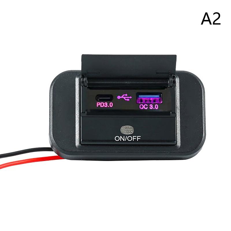 Quick Charge Pd Type C Dual Usb Ports Car Bus Charger Socket Adapter 12V/24V Usb Power Panel With Swith For Marine Motorcycles