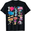 Hand Drawn American Travel Symbols, USA Map, Cultural Icons T-Shirt