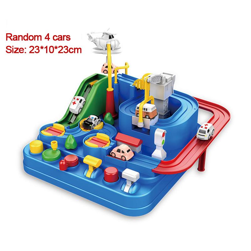 4 Cars Rail Car Train Track Toys For Kids Montessori Boys Girls Xmas Gifts Racing Cars Mechanical Adventure Brain Table Game