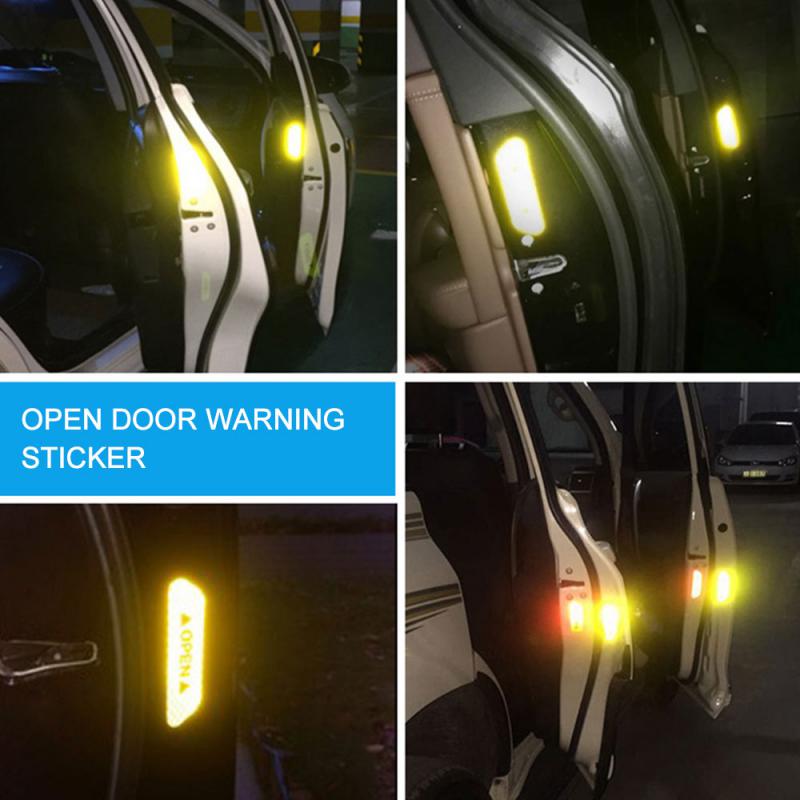 4pcs Car Universal Door Open Reflective Strips Warning Stickers Safety Mark Warning Reflective Auto Exterior Interior Reflector