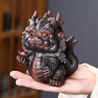 1 pz Ceramica viola Drago cinese Animaletto da tè Soggiorno Ornamento da tavolo da tè Accessori per la decorazione della casa Decorazione vassoio da tè