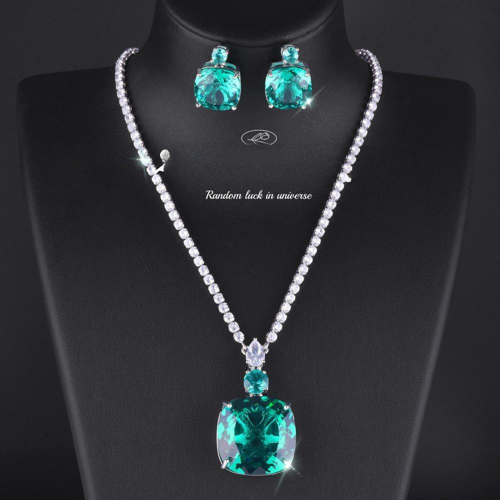 Luxuriöses Voll-Diamant Paraiaba Grün Schmuckset Hochzeit Braut Ohrringe Halskette Ring für Abendparty