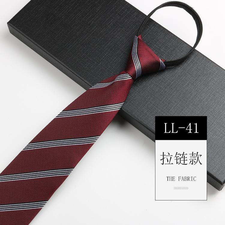 Tie Men'S, Business Zipper Work Security Shirt Striped Red Blue 8Cm Knot Free Easy To Pull