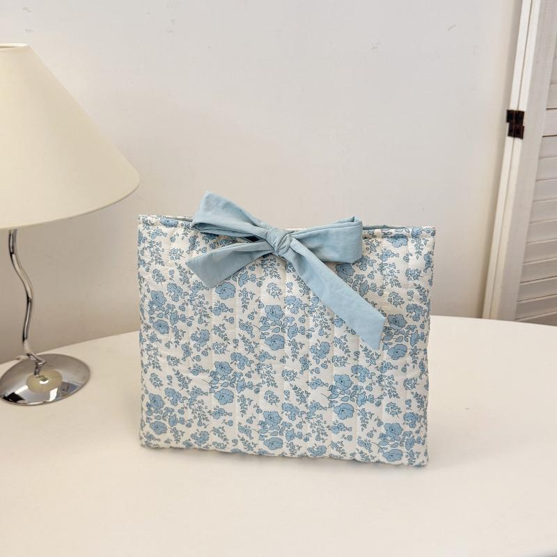 

Women S Floral Book Storage Bag With Bow Tie - Large Capacity Lightweight Cosmetic Organizer Quilted Design 1Pcs