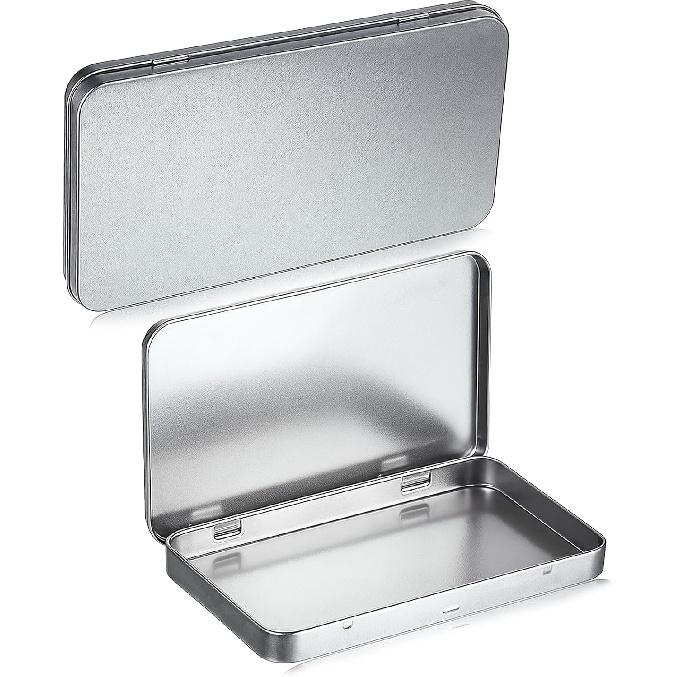 2 Pack Portable Storage Box Containers, Rectangular Metal Tin Boxes, Silver Rectangular T, Metal Tin Box with Hinged for Pen Eraser Craft Photos