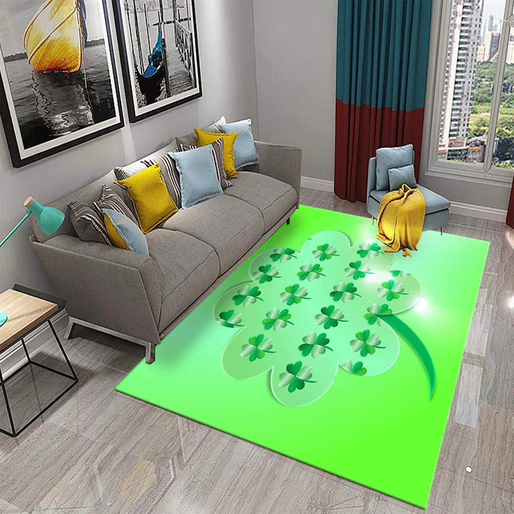 Green Four Leaf Clover Carpet Saint Patrick's Day Living Room Bedroom Bathroom Door Mats Home Decor Soft Doormat Non Slip Carpet