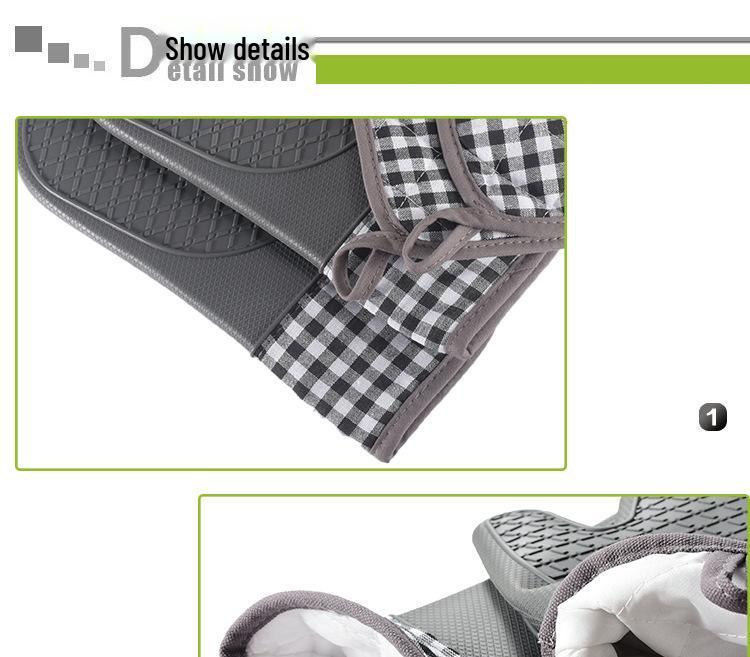 Plaid Silicone Oven Gloves - Cotton-Padded, Heat-Resistant, Anti-Scald, Multifunctional.