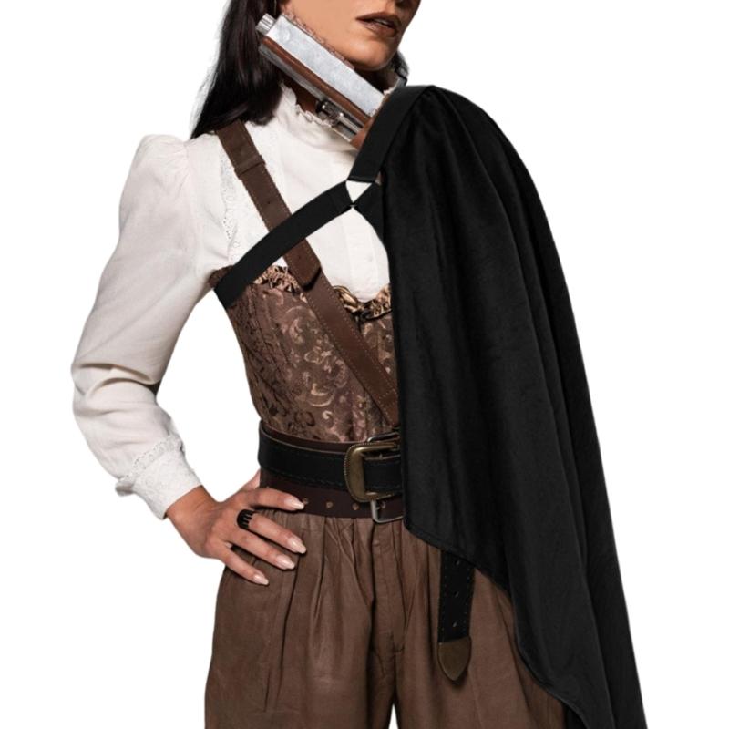 Medieval Shawl Half Shoulder Cape, Men Medieval Half Cape with Adjustable Leather Straps For Halloween, Cosplay Parties
