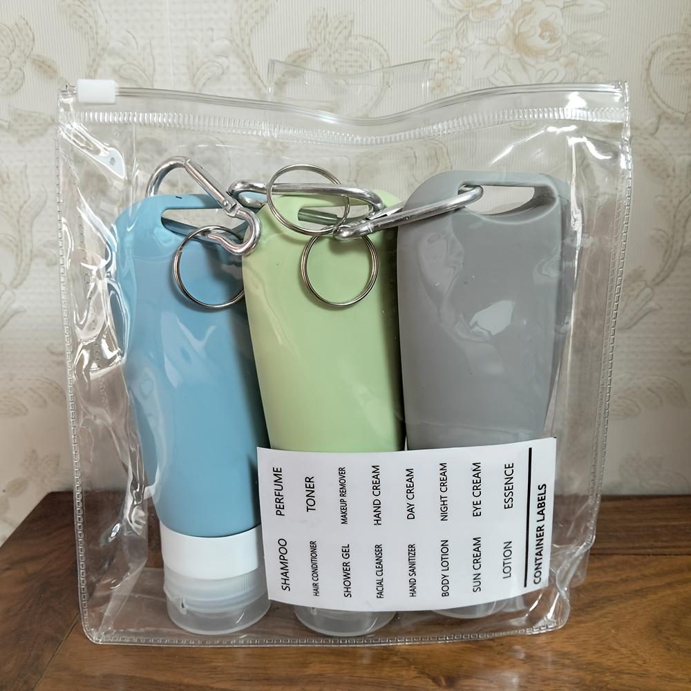 

90ml Silicone Hanging Fan Shaped Dispensing Bottle Travel Cream Jar with Carabiner and Sticker Set Cosmetic Storage Container