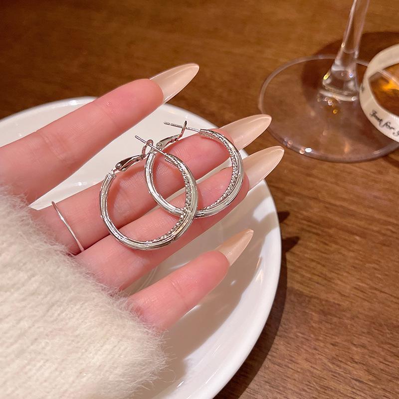 Korean Retro High-End Hoop Earrings: Trendy Hong Kong Style for Women and Influencers