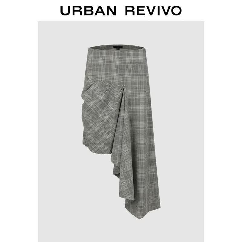 UR 2026 Women s Asymmetrical Plaid High-Waist Skirt S