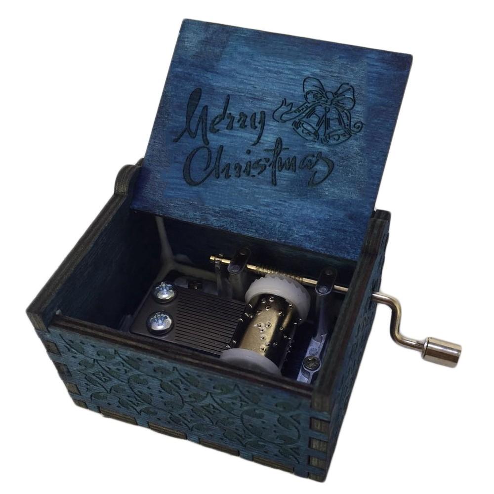 Künstlerische Frohe Weihnachten Musikbox Zart Graviertes Holz-Sammlerstück mit Natürlicher Eichenoberfläche