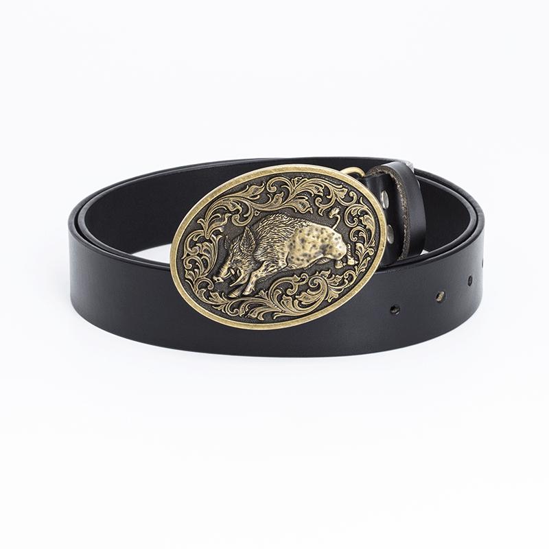 Men's Retro Cowhide Belt with Smooth Buckle - Korean Style, Trendy and Simple Wide Waistband.