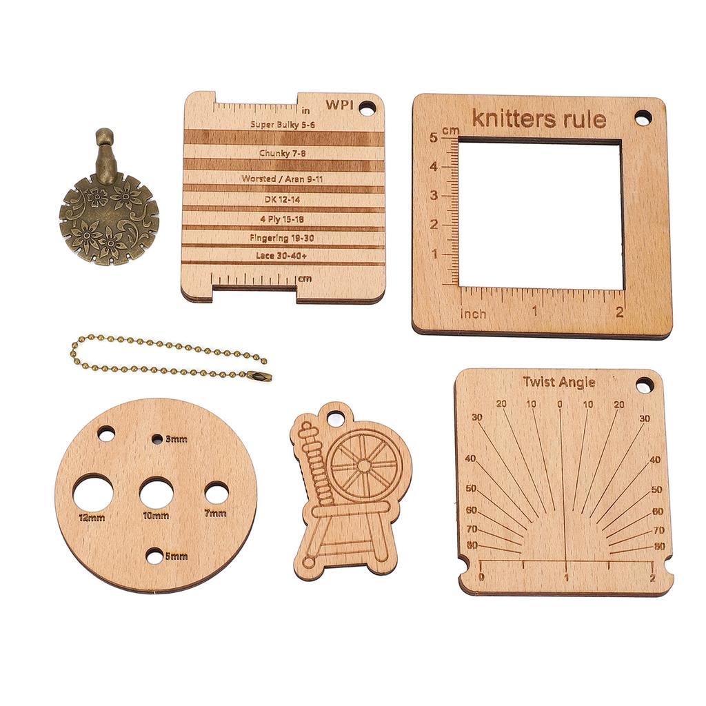 7Pcs Wood Knitting Gauge Rulers Yarn Measuring Crochet Hook Yarn Wrap Guide Board Accessories