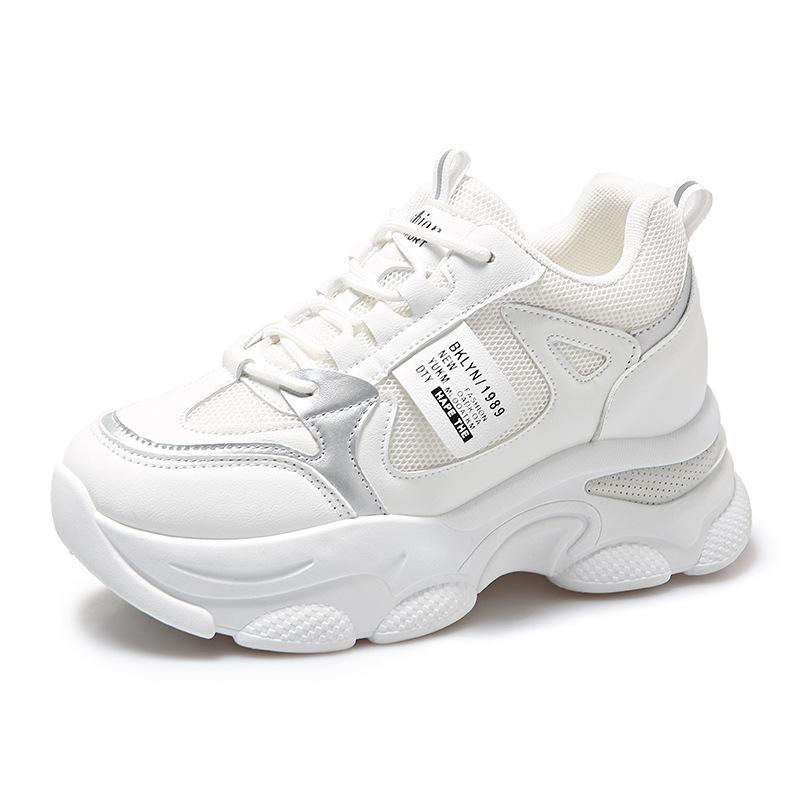 

Женские кроссовки на толстой подошве, весна и осень 2025, новая корейская версия, для маленького роста, повседневные дышащие сетчатые кроссовки для женщин 35 белый