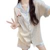 Polka Dot Puppy Pajamas Women'S Summer Contrasting Color Plaid Lapel Cardigan Short-Sleeved Loose Loungewear Set