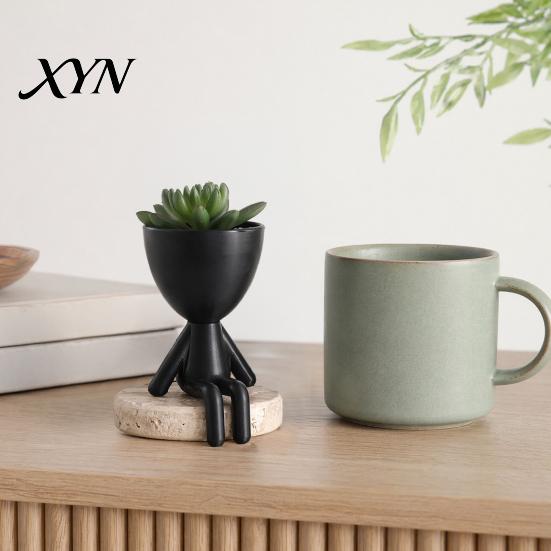 Indoor Plant Pot Ornament 3D Printed Sitting Human Figure Succulents Planter, 2-in-1 Desktop & Decor Ornament, Matte Finish Office Desk Planter