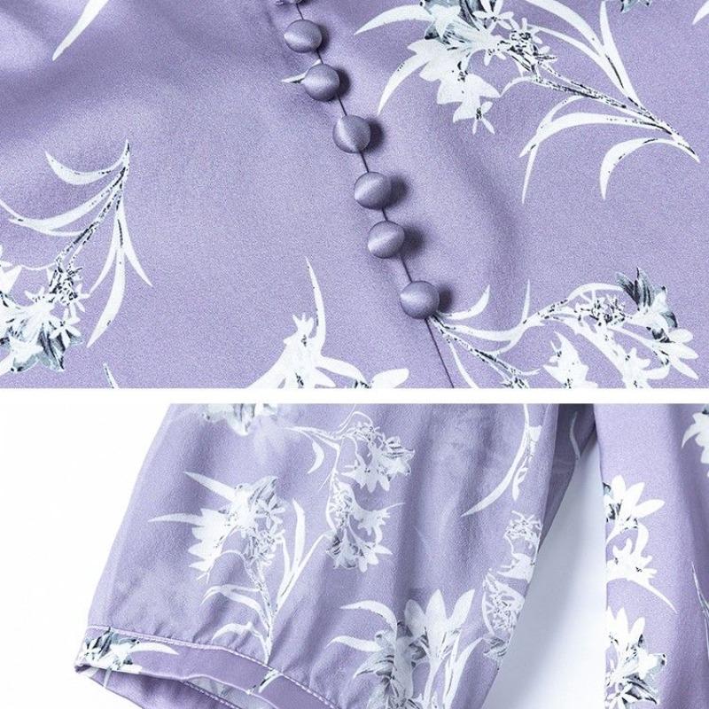 Bluză din șifon dulce pentru femei mâneci bufante Coreea Femei Topuri și bluze Cardigan Cămăși cu imprimeu floral Primăvara vară