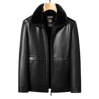 Winter Nieuwe mannen Bont Alles-in-een Leren Jas heren Revers Plus Fluwelen Verdikte Leren Jas papa Casual Jas