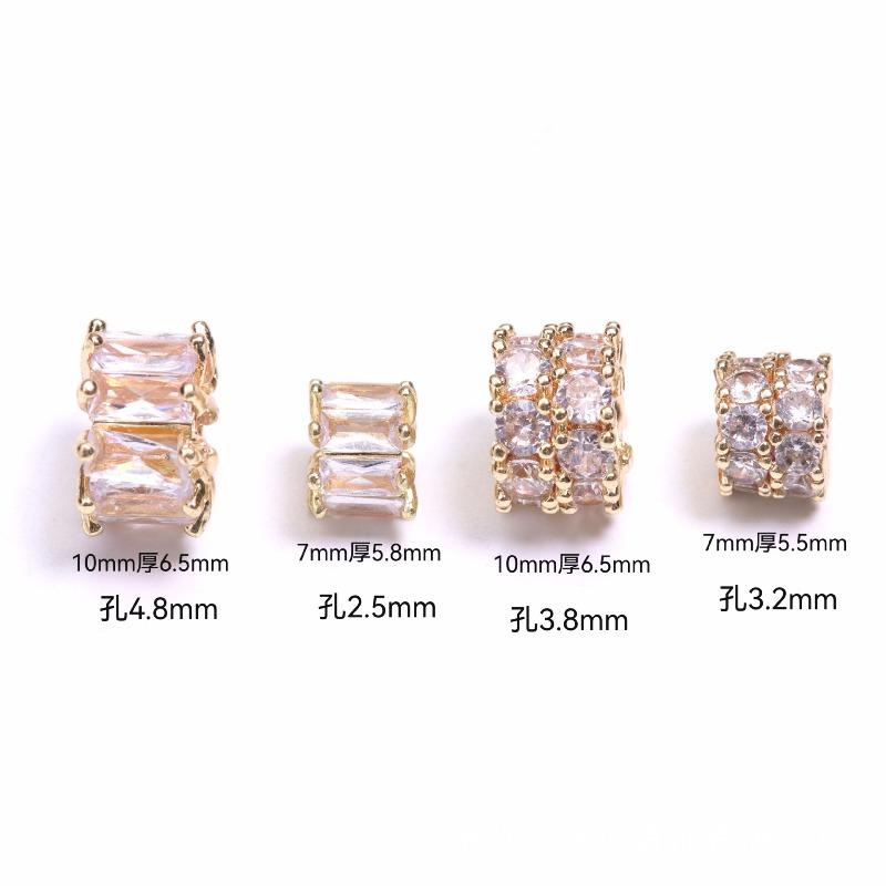 Copper-plated K gold color-retaining zircon double-layer Jinba spacer, large hole bead spacer, bucket bead wheel beaded bracelet accessories