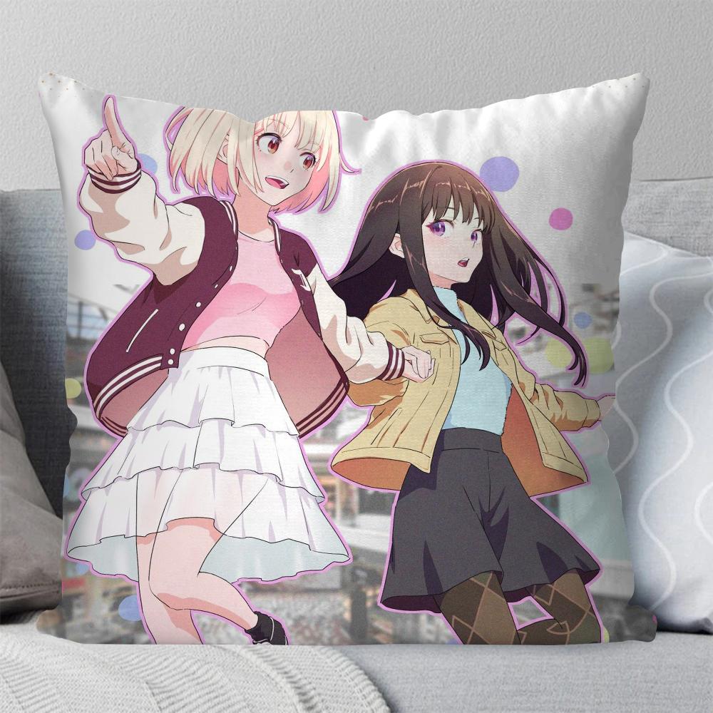 Lycoris Recoil Animation Pillow Case Square Pillow Bedroom Sofa Leisure Comfort Cushion Car Living Room Home Decoration 40X40