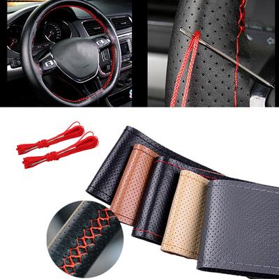 Soft Genuine Leather DIY Car Steering Wheel Cover Anti Slip 15"/38 Cm NeedleThread Braid Steering Wheel Cover Auto Accessories