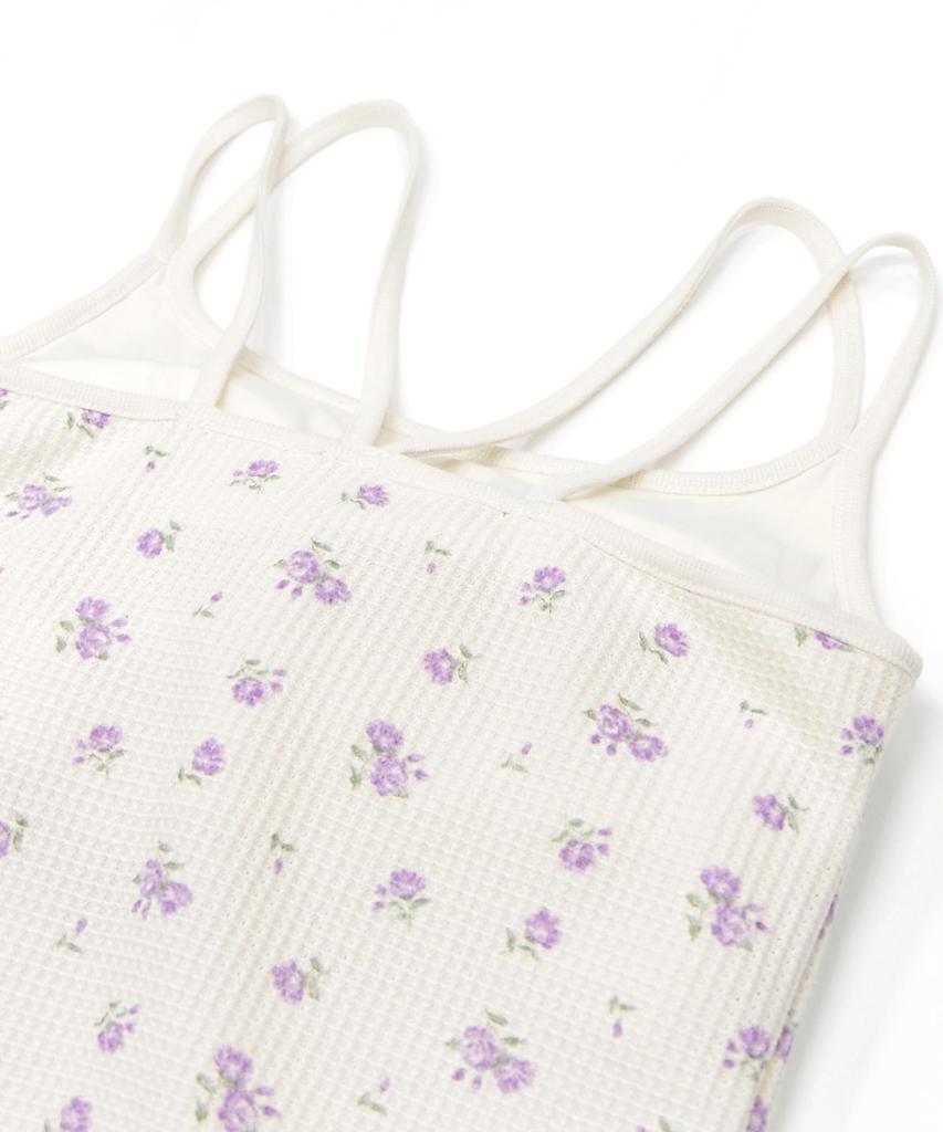 Pajama Set Waffle Flower Pattern Camisole Ruffle Shorts 3P Set Lavender [JE Morgan] &