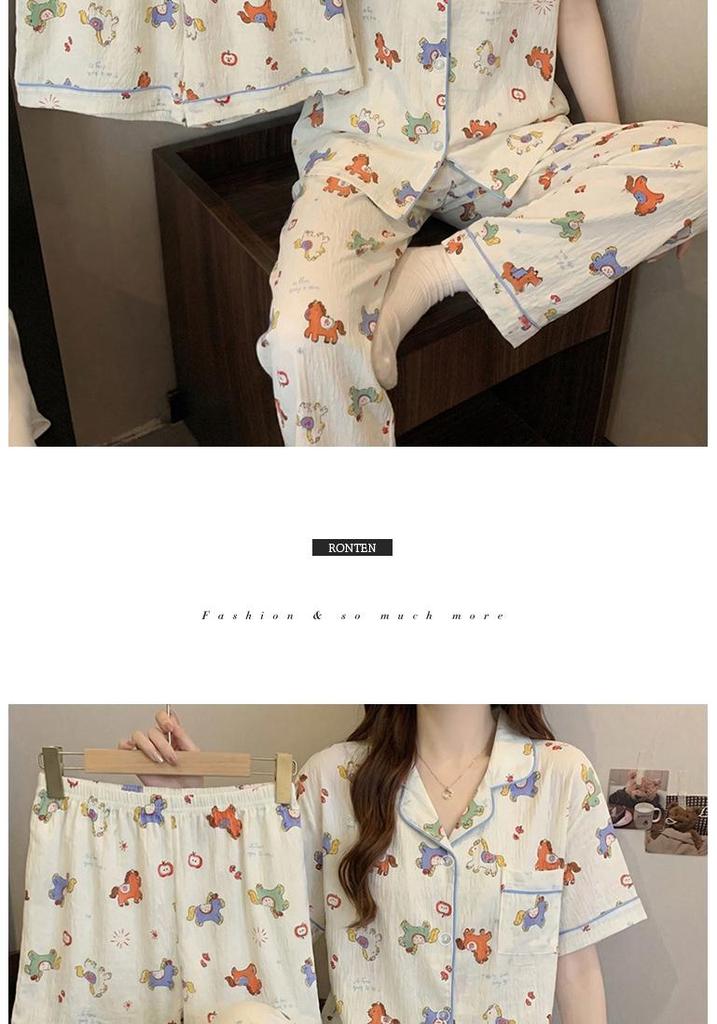 Cloud Cotton Cartoon Pony Pajamas: Women's 2026 Summer Three-Piece Set, Short Sleeve, Fun & Cute Homewear