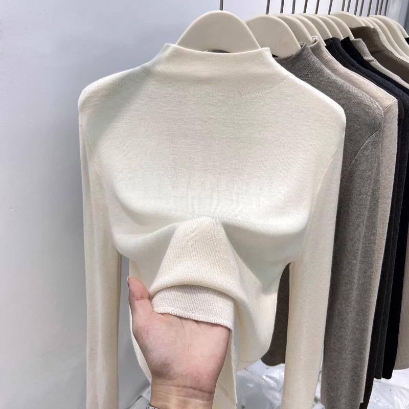 Semi-turtleneck Spring and Autumn Soft Waxy Thin Bottoming Shirt Women's New Slim-fitting Mid-neck Knitted Sweater with Top Inside