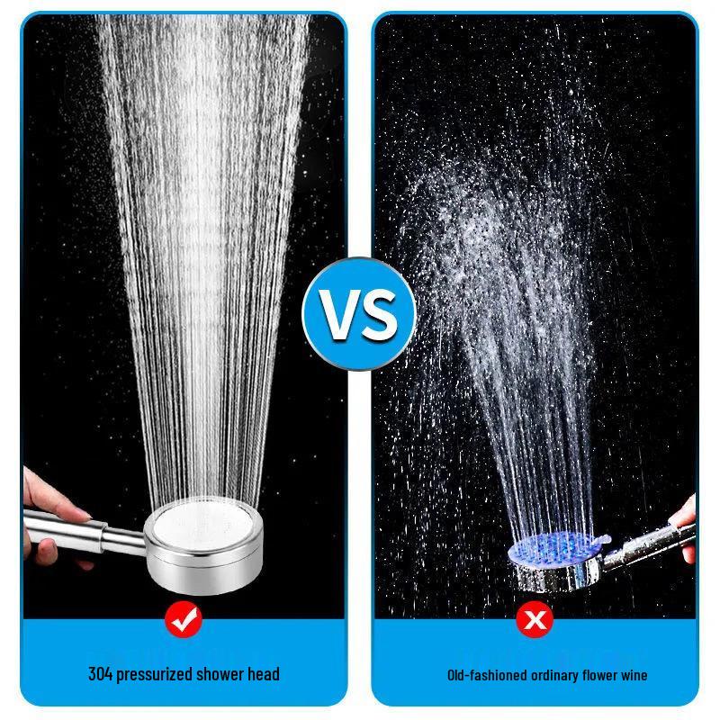 304 Stainless Steel Pressurized Handheld Shower Head Set with Detachable and Descalable Head and Hose