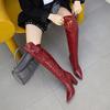 Q/Women's High Heel Boots New Fashion Pointed Thick Heel Crocodile Skin Pattern Large Size Boots