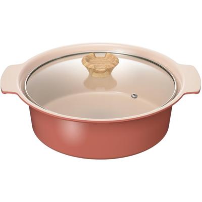 Wahei Freiz Tabletop Pot, 24cm, For 4 To 5 People, Red, IH Compatible, Gas, Ceramic Processed, Almonde RB-3308