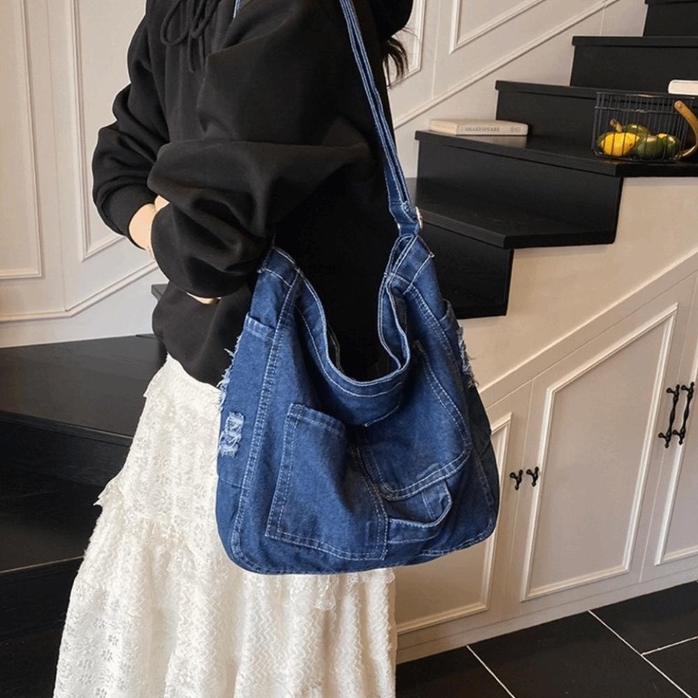 Wszechstronna Torba Hobo na Ramię Vintage Torby Aktówki Codzienna Jeansowa Torba na Ramię Torebka