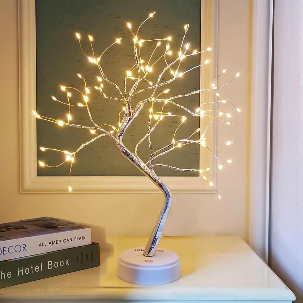LED Tree Lights Artificial Decorative Fairy Light Battery Operated Tabletop Bonsai Lamp for Party Holiday Camping Summer Decor