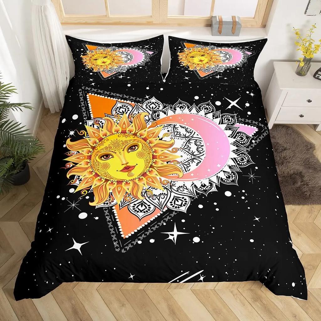 Sun And Moon Duvet Cover Set King Size Purple Liac Dream Catcher Star Bedding Set For Kids Children 2/3pcs Bohemia Quilt Cover