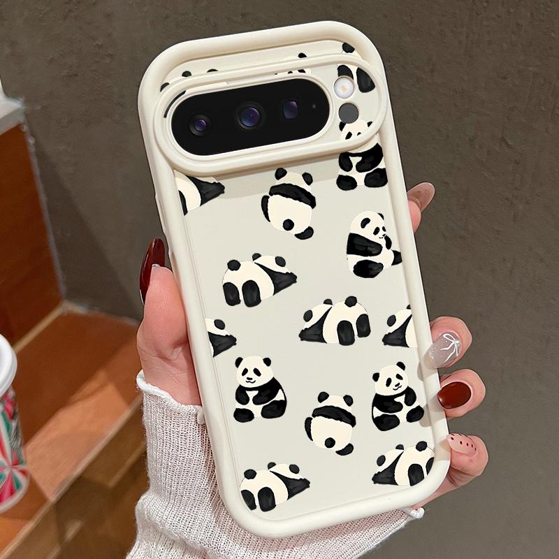 Lovely Pandas Pattern Matte Soft Phone Case For Google Pixel 9 Pro XL 8 Pro 8A Shockproof Lens Protection TPU Bumper Cover