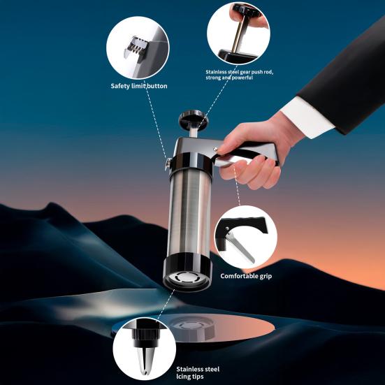 Cookie Press Maker Easy to Use 304 Stainless Steel Cookie Press with 13 Plates 8 Icing Tips Ergonomic Design Cookie Decorating Kit