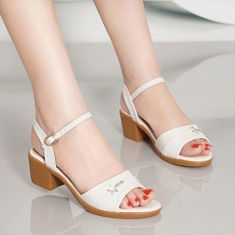 High-heeled sandals, new summer models, thick-heeled rhinestone fish mouth, comfortable soft-soled shoes