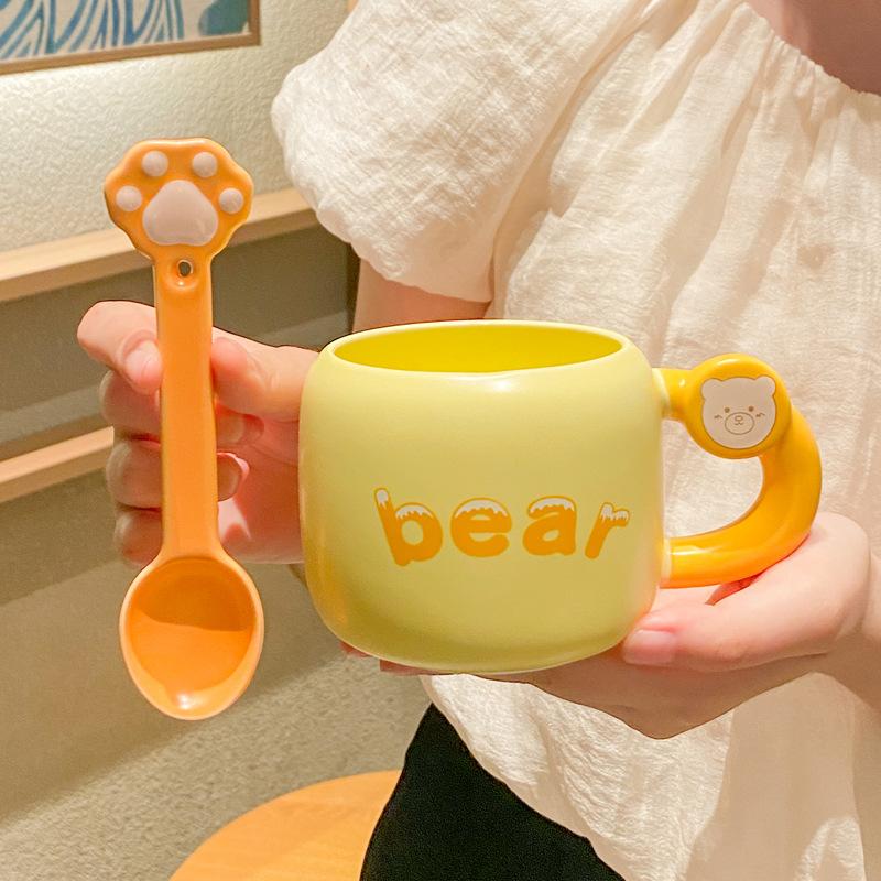 Milk fufu cute cartoon ceramic mug with spoon girls office coffee milk breakfast drinking cup