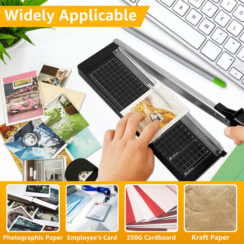 Paper Cutter 12 Inch Paper Trimmer 8 Sheets Crafting Scrapbooking Supplies for A4 Vinyl Photo Cardstock with Security Blade