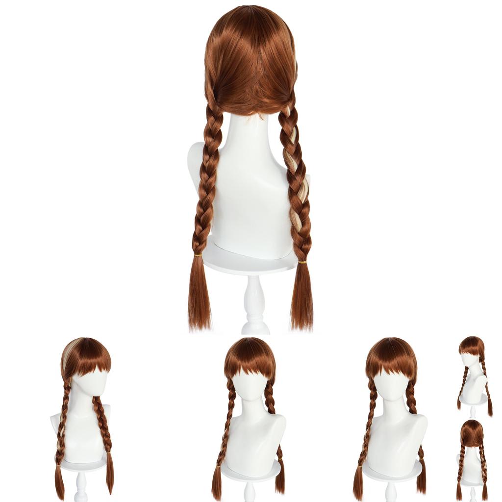 Disney Frozen Princess Anna Cosplay Wig With Double Braid And Bangs For Costume Parties