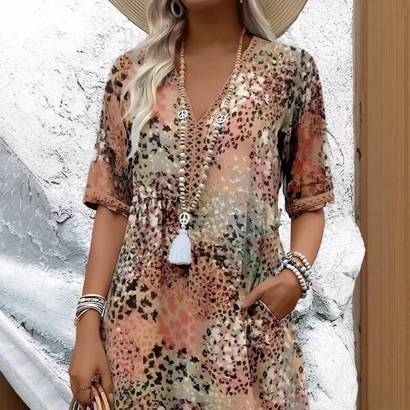 Women's Fashion Summer Spring Short Sleeve V-Neck Casual Dresses